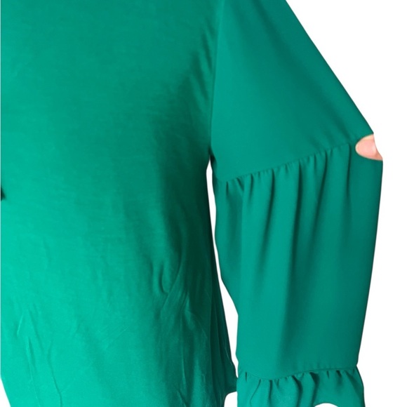 LOFT Green Bell Sleeve Blouse Relaxed Tiered Style - Picture 5 of 8